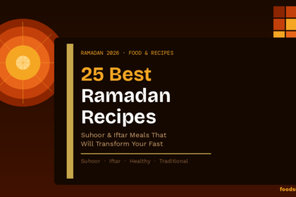 Warm amber and orange concentric circles representing a plate of food for the 25 best Ramadan 2026 suhoor and iftar recipes that transform your fast