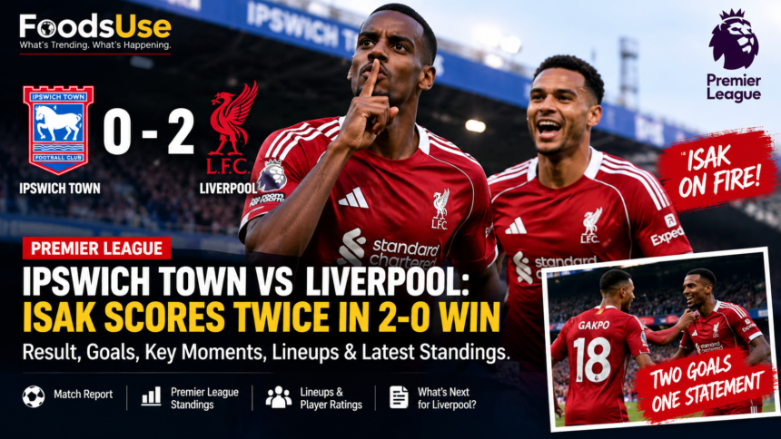 Alexander Isak celebrates after scoring twice in Liverpool’s 2-0 win over Ipswich Town