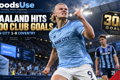 Erling Haaland celebrates his 300th club goal during Manchester City’s 1-0 win over Coventry City